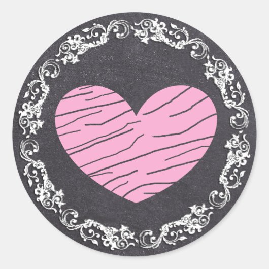 Chalkboard Black & Pink Heart Weddenkers Ronde Sticker (Voorkant)