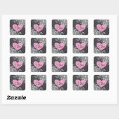 Chalkboard Black & Pink Heart Weddenkers Vierkante Sticker (Vel)