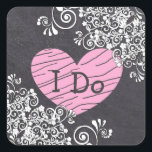 Chalkboard Black & Pink Heart Weddenkers Vierkante Sticker<br><div class="desc">Chalkboard Black & Pink I Do Heart Weddenkers</div>