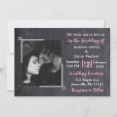 Chalkboard Black & Pink Photo Wedding Invitations Kaart (Voorkant)