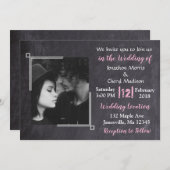 Chalkboard Black & Pink Photo Wedding Invitations Kaart (Voorkant / Achterkant)