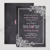 Chalkboard Black & Pink Script Wedding Invitations Kaart (Voorkant / Achterkant)