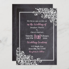 Chalkboard Black & Pink Script Wedding Invitations Kaart