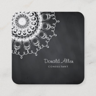 Chalkboard Black Professional Damask Vierkante Visitekaartje