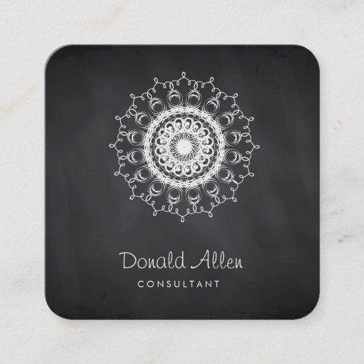 Chalkboard Black Professional Damask Vierkante Visitekaartje (Voorkant)