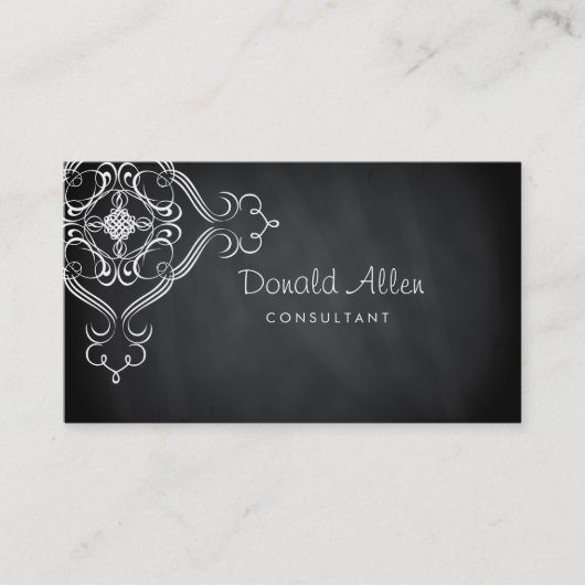 Chalkboard Black Professional Damask Visitekaartje (Voorkant)