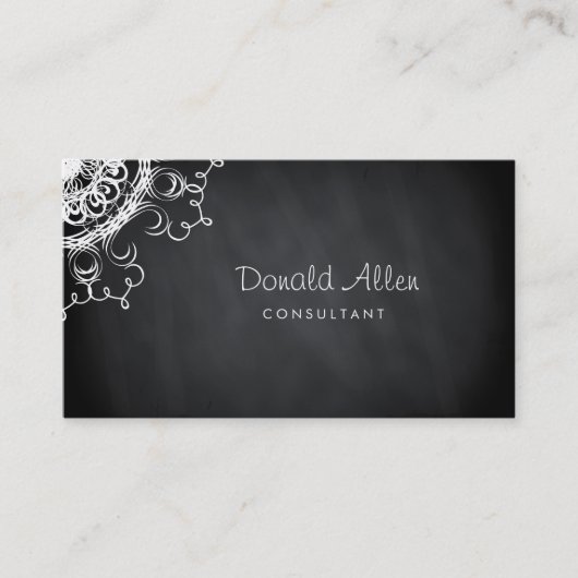Chalkboard Black Professional Damask Visitekaartje (Voorkant)