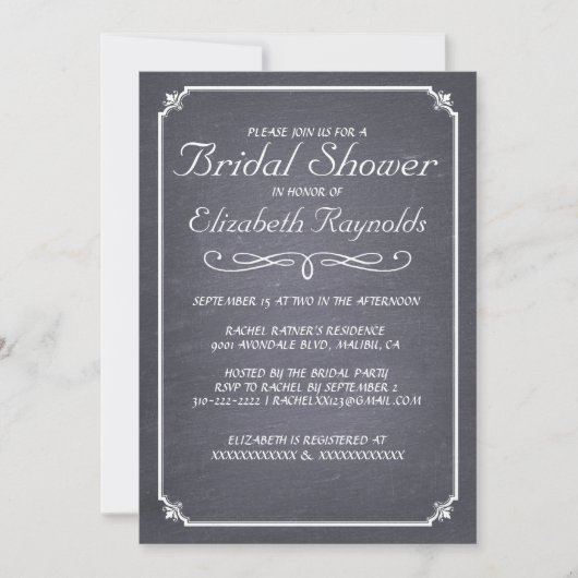 Chalkboard Black & White Bridal Shower-uitnodiging Kaart (Voorkant)