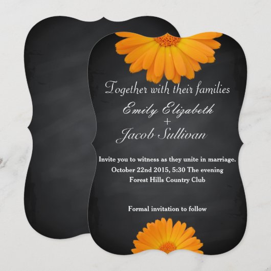 Chalkboard Blackboard Daisy Geïnspireerd huwelijk Save The Date (Voorkant / Achterkant)