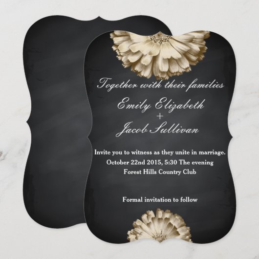 Chalkboard Blackboard Daisy Geïnspireerd huwelijk Save The Date (Voorkant / Achterkant)