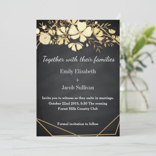 Chalkboard Blackboard Geïnspireerd Bruiloft Save T The Date (Staand voorkant)