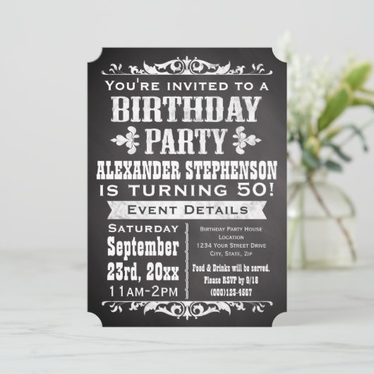 Chalkboard  Blackboard Thema Verjaardagsfeest Kaart (Staand voorkant)