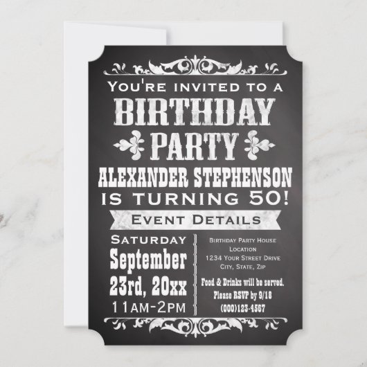 Chalkboard  Blackboard Thema Verjaardagsfeest Kaart (Voorkant)