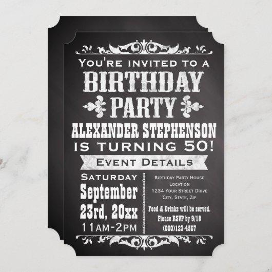 Chalkboard  Blackboard Thema Verjaardagsfeest Kaart (Voorkant / Achterkant)