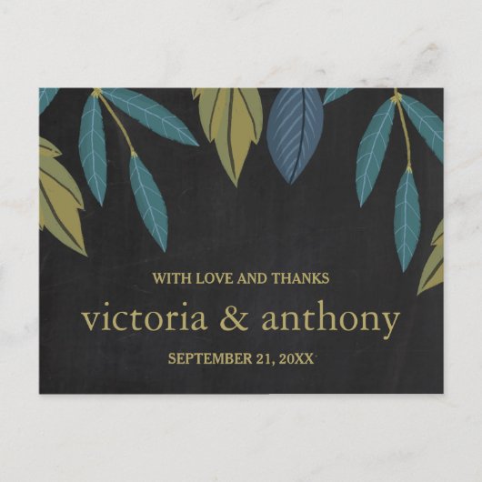 Chalkboard blad bruiloft dank u briefkaart (Voorkant)