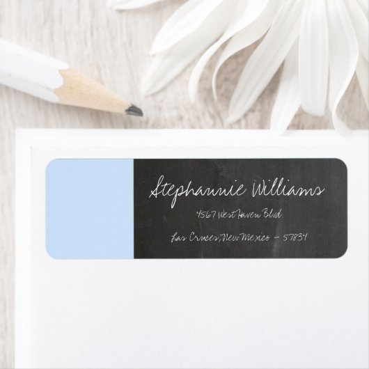 Chalkboard Blauw Bruiloft Retourlabel Etiket (Insitu)