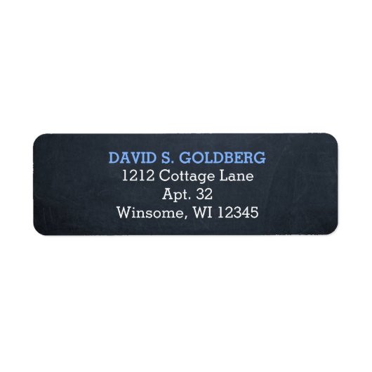 Chalkboard blauw gepersonaliseerd etiket (Voorkant)