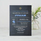 Chalkboard Blauw Grote Naam Bar Mitzvah Kaart (Staand voorkant)