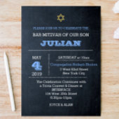 Chalkboard Blauw Grote Naam Bar Mitzvah Kaart