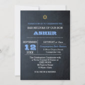 Chalkboard Blauw Grote Naam Bar Mitzvah Kaart (Voorkant)
