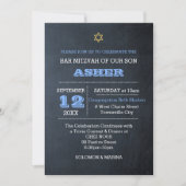 Chalkboard Blauw Grote Naam Uitgelijnde Bar Mitzva Kaart (Voorkant)