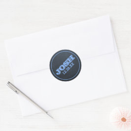 Chalkboard Blauw Naam Logo en Datum Ronde Sticker