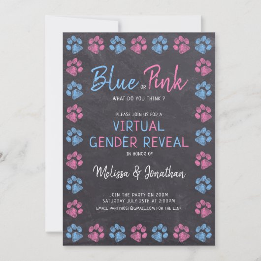 Chalkboard Blauw Roze Virtueel Geslacht Kaart (Voorkant)