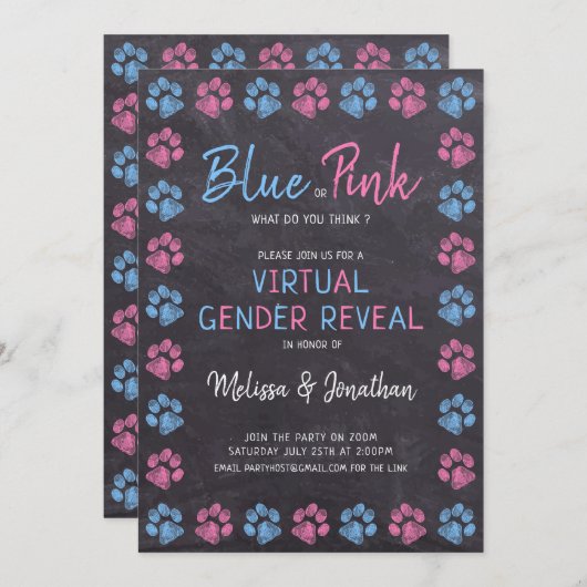 Chalkboard Blauw Roze Virtueel Geslacht Kaart (Voorkant / Achterkant)