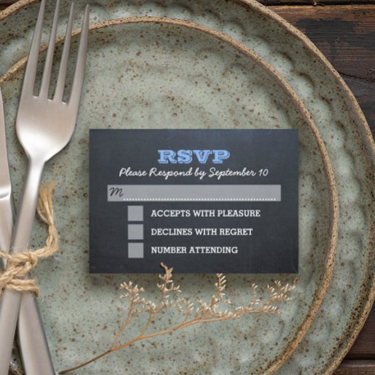 Chalkboard Blauwe Bevestiging RSVP-Kaart RSVP Kaartje