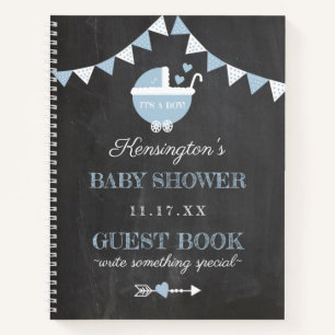 Chalkboard Blauwe Boys Baby shower Guest Book   Notitieboek