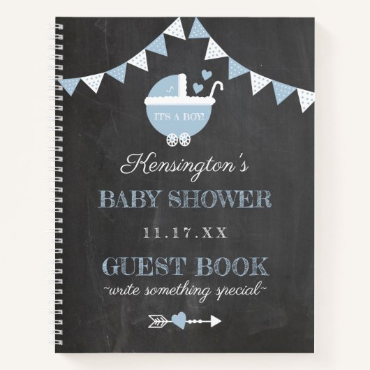 Chalkboard Blauwe Boys Baby shower Guest Book | Notitieboek (Voorkant)