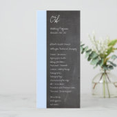 Chalkboard blauwe bruiloft programma's (Staand voorkant)