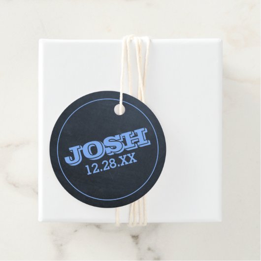 Chalkboard Blauwe Naam Logo Bedankjes Labels (In situ)