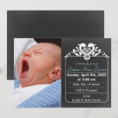 Chalkboard blauwe nieuwe babyfoto aankondiging (Voorkant / Achterkant)