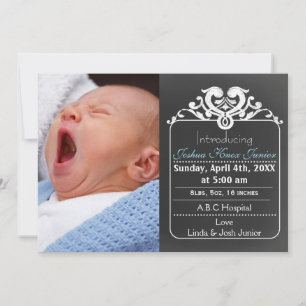 Chalkboard blauwe nieuwe babyfoto aankondiging