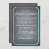 Chalkboard Blauwgroen & Silver Bridal Shower Invit Kaart (Voorkant / Achterkant)
