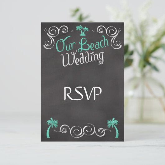 Chalkboard Blauwgroen Strand Bruiloft Matching RSV RSVP Kaartje