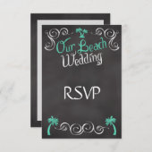 Chalkboard Blauwgroen Strand Bruiloft Matching RSV RSVP Kaartje (Voorkant / Achterkant)