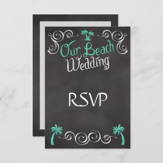 Chalkboard Blauwgroen Strand Bruiloft Matching RSV RSVP Kaartje (Voorkant / Achterkant)