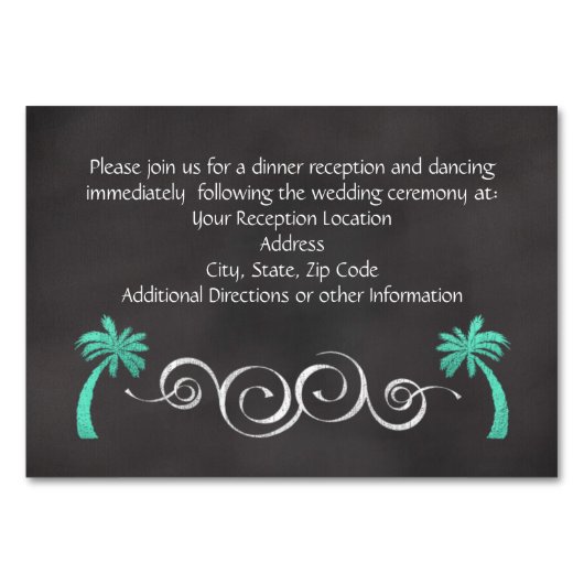 Chalkboard Blauwgroen Strand Bruiloft Receptie Inv Kaart (Achterkant)