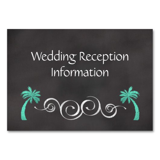Chalkboard Blauwgroen Strand Bruiloft Receptie Inv Kaart (Voorkant)