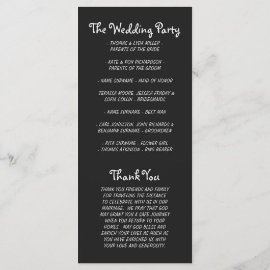 Chalkboard bloeit handgeschreven huwelijksprogramm programmakaart (Achterkant)