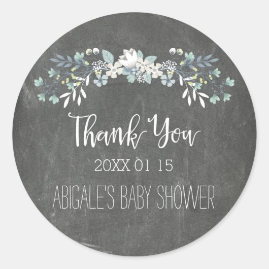 Chalkboard Bloemen Baby shower Favor Stickers (Voorkant)