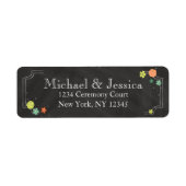 Chalkboard Bloemen Bruiloft Retouradres Label (Voorkant)