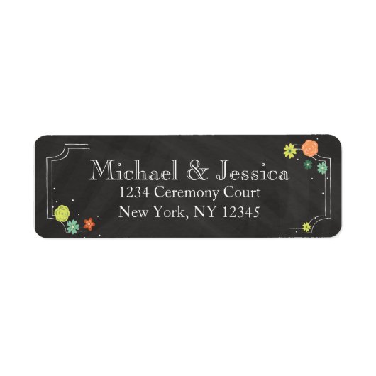 Chalkboard Bloemen Bruiloft Retouradres Label (Voorkant)