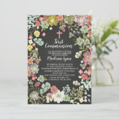 Chalkboard Bloemen Eerste Heilige Communie Uitnodi Kaart (Staand voorkant)
