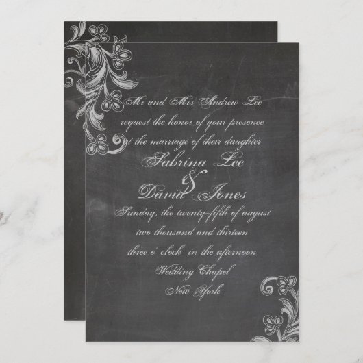 Chalkboard Bloemen Huwelijksuitnodiging Kaart (Voorkant / Achterkant)