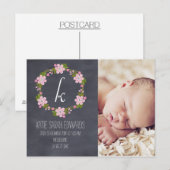 Chalkboard Bloemen Meisje Baby Aankondiging Briefk (Voorkant / Achterkant)