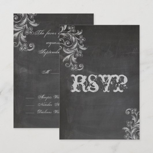 Chalkboard Bloemen RSVP Huwelijksuitnodiging (Voorkant / Achterkant)
