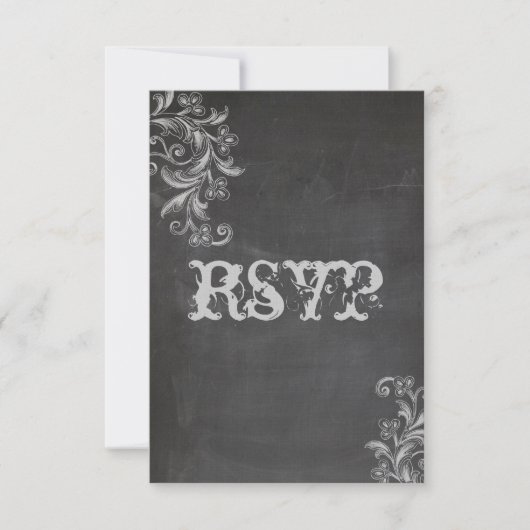 Chalkboard Bloemen RSVP Huwelijksuitnodiging Kaartje (Voorkant)